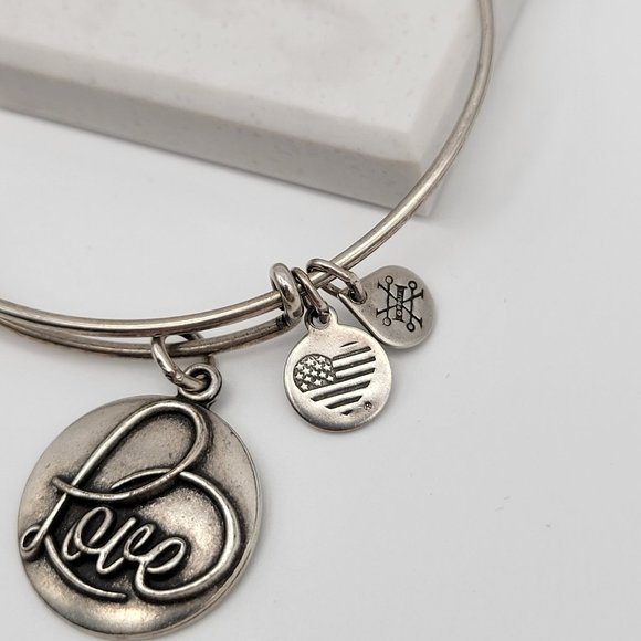 Alex and Ani LOVE Charm Bangle Bracelet Rafaelian Silver Finish - Picture 3 of 5